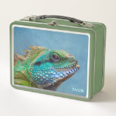 イグアナパーソナライズされたカラフル爬虫類 メタルランチボックス (正面)