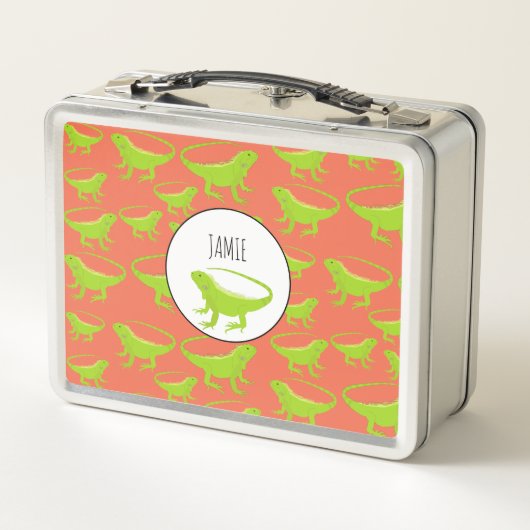 イグアナパーソナライズされたトカゲ模様 メタルランチボックス (裏面)