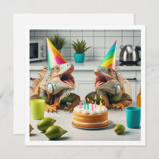 イグアナパーティー動物爬虫類誕生日 招待状 (正面/裏面)