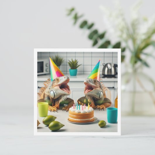 イグアナパーティー動物爬虫類誕生日 招待状 (スタンド正面)