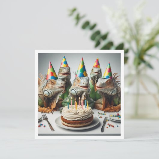 イグアナパーティー動物爬虫類誕生日 招待状 (スタンド正面)