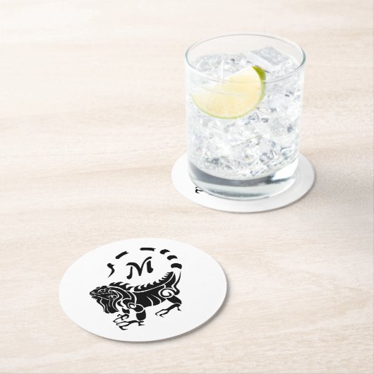 イグアナモノグラム ラウンドペーパーコースター (インサイチュ)