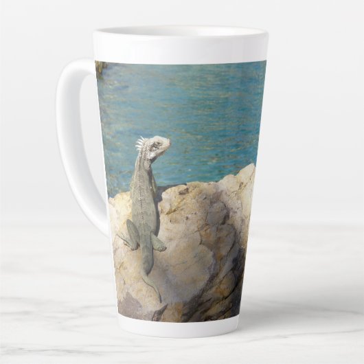 イグアナ熱帯野生動物写真ペア カフェラテマグ (左アングル)