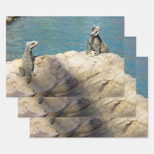 イグアナ熱帯野生動物写真ペア ラッピングペーパーシート (セット)