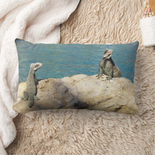イグアナ熱帯野生動物写真ペア ランバークッション (ブランケット)