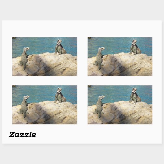 イグアナ熱帯野生動物写真ペア 長方形シール (シート)