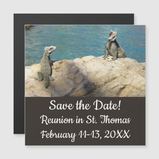 イグアナ熱帯野生生物のペアは日付を保存 (正面/裏面)