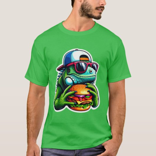 イグアナ食べのチーズバーガー5A Tシャツ (正面)