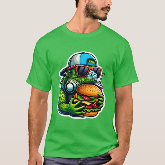 イグアナ食べチーズバーガー2 Tシャツ (正面)
