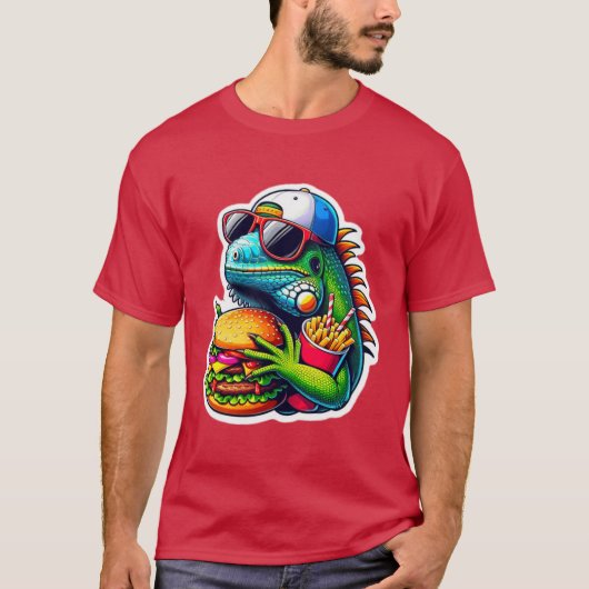 イグアナ食べ物チーズバーガー4 Tシャツ (正面)