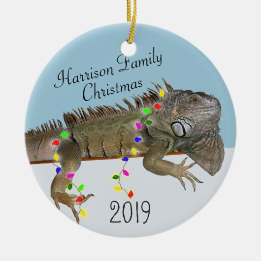 イグアナ ファミリーフォト クリスマス オーナメント (正面)