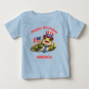 イグアナ (3D) 愛国少年Tシャツ ベビーTシャツ
