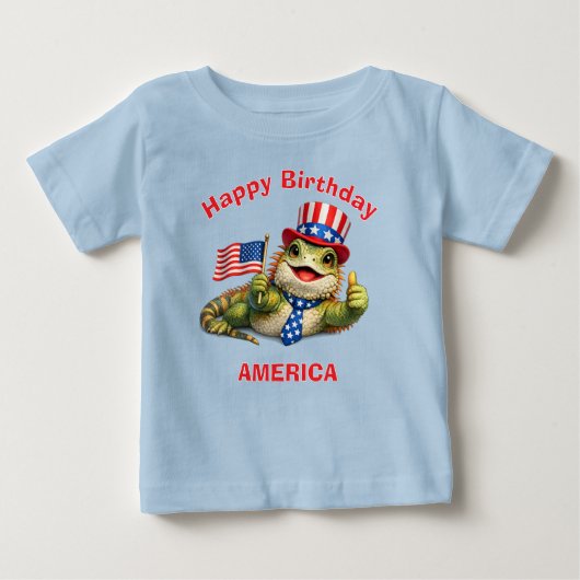 イグアナ (3D) 愛国少年Tシャツ ベビーTシャツ (正面)