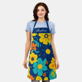 イグサカラフルス開花 – ドーパミンスタイル-レトロ花 エプロン (着用した状態)