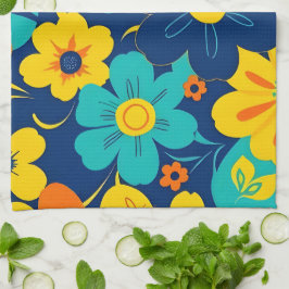 イグサカラフルス開花 – ドーパミンスタイル-レトロ花 キッチンタオル