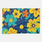 イグサカラフルス開花 – ドーパミンスタイル-レトロ花 キッチンタオル (横)