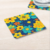 イグサカラフルス開花 – ドーパミンスタイル-レトロ花 スクエアペーパーコースター (アングル)