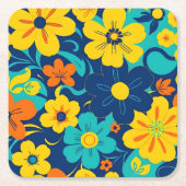 イグサカラフルス開花 – ドーパミンスタイル-レトロ花 スクエアペーパーコースター (正面)