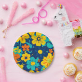 イグサカラフルス開花 – ドーパミンスタイル-レトロ花 ペーパープレート (パーティー)