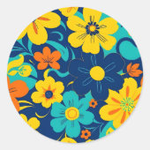 イグサカラフルス開花 – ドーパミンスタイル-レトロ花 ラウンドシール (正面)