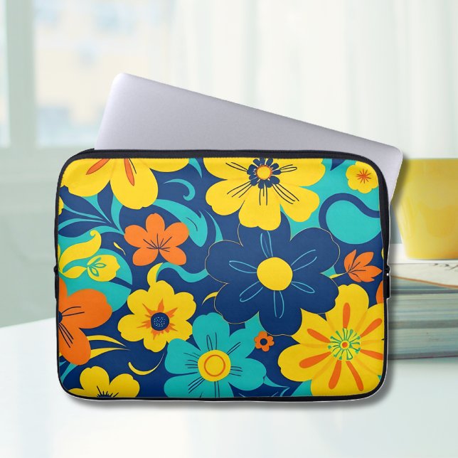 イグサカラフルス開花 – ドーパミンスタイル-レトロ花 ラップトップスリーブ (Colorful Rush Blooms-Dopamine Style-Laptop Sleeve )