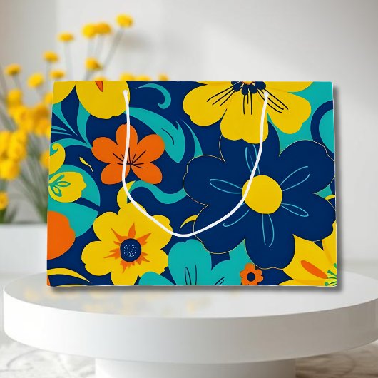 イグサカラフルス開花 – ドーパミンスタイル-レトロ花 ラージペーパーバッグ