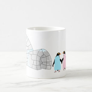 イグルーのピンクとブルーペンギン コーヒーマグカップ