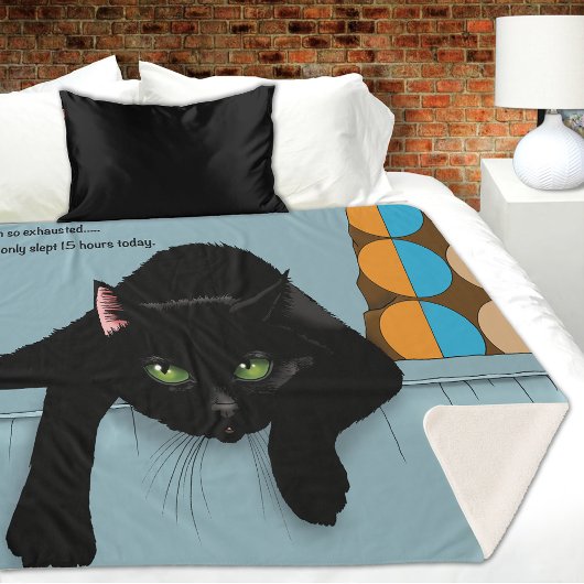 イケてない黒猫 楽しい疲れたユーモア 青 シェルパブランケット