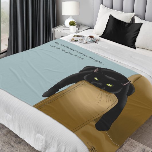 イケてない黒猫 楽しい疲れたユーモア 青 フリースブランケット