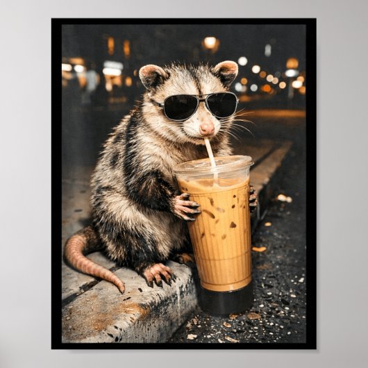 イケてるコーヒーを飲むポッサム 動物の面白いミーム メンズ ポスター (正面)