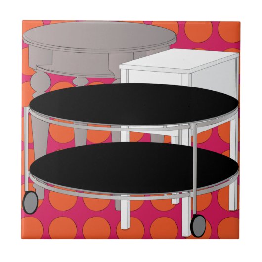 イケア家具テーブルオレンジタイル タイル (正面)