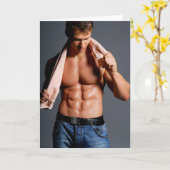 イケメン タオルで拭く グリーティングカード (黄色い花)