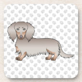 イザベラタン ロングヘアーダックスフンド 犬と足跡 コースター (正面)