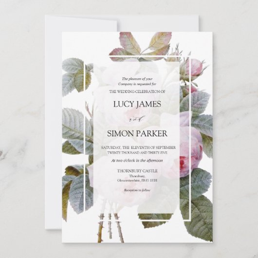 イザベラ2世、エレガントなフランスのヴィンテージ ローズ 招待状 (正面)