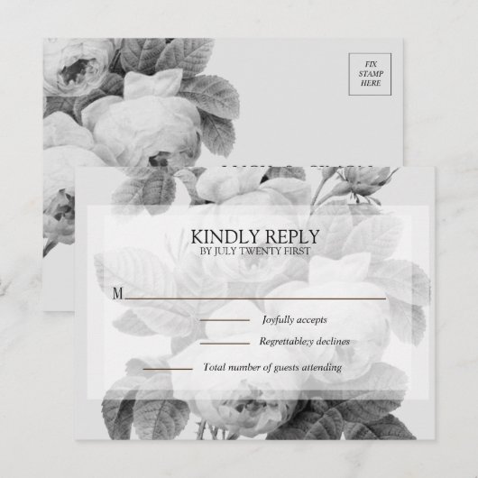 イザベラ モノクローム ヴィンテージ ローズ RSVP ポストカード (正面/裏面)