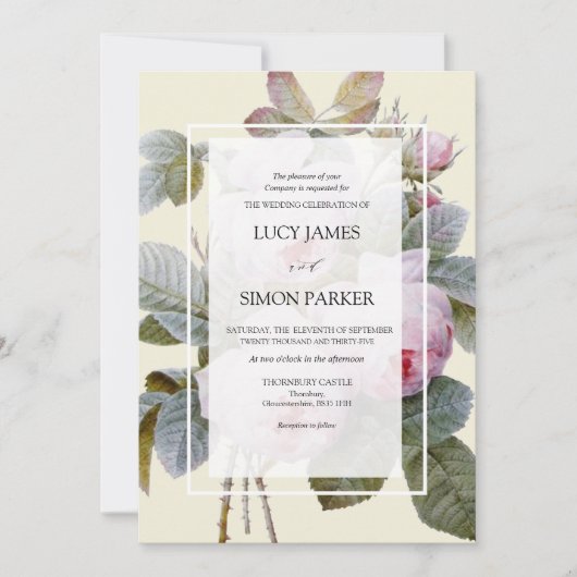 イザベラII、エレガントヴィンテージフランスのバラ 招待状 (正面)