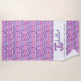 イザベル名フラワー·ピンク·タオルのハートを意味する ビーチタオル
