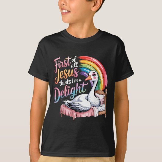 イザヤの最初のキリストは陽気なガチョウだと思っている 面白い Tシャツ (正面)
