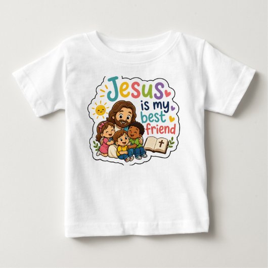 イザヤは私の最高の友達 かわいい子供のクリスチャン ベビーTシャツ (正面)