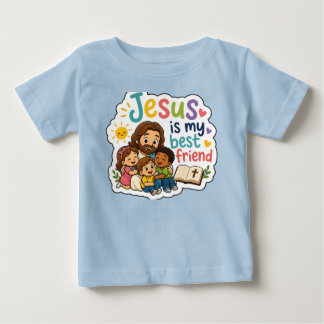 イザヤは私の最高の友達 可愛い子供のクリスチャン服 ベビーTシャツ