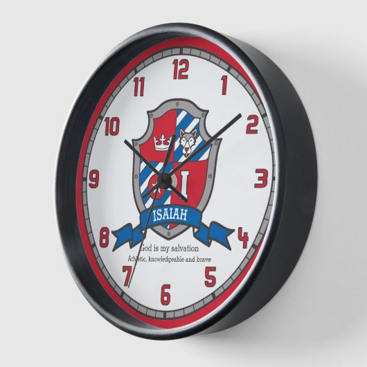 イザヤ少年の名前の意味レターI dog crest 壁時計 (傾斜)