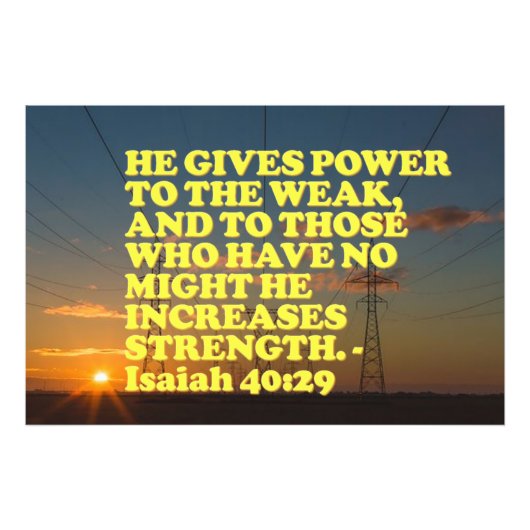 イザヤ書第40章29節からの聖書の詩。 フォトプリント (正面)
