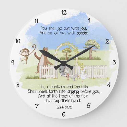 イザヤ書第55章12節を喜んで出かけよう ラージ壁時計 (正面)