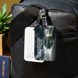 イザヤ書12:2節と共に燃え尽きるグリーンマッスルカー ラゲッジタグ