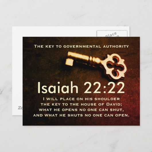 イザヤ書22:22ダビデの家への鍵聖句 ポストカード (正面/裏面)