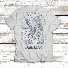 イザヤ書43章2節のタコのクリスチャンデザイン 深い水 Tシャツ