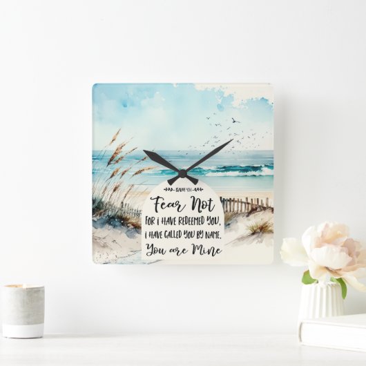 イザヤ書43:1わたしは、あなたがたを贖ったのではない恐れ海 スクエア壁時計 (ホーム)