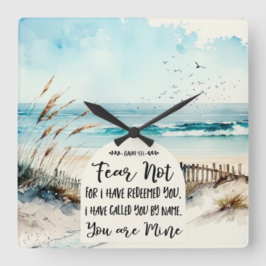 イザヤ書43:1わたしは、あなたがたを贖ったのではない恐れ海 スクエア壁時計 (正面)