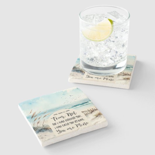 イザヤ書43:1わたしは、あなたがたを贖ったのではない恐れ海 ストーンコースター (横)