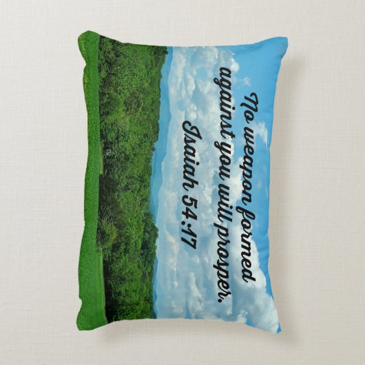 イザヤ書54:17あなたがたに対して武器は形成されなかった アクセントクッション (裏面(縦))